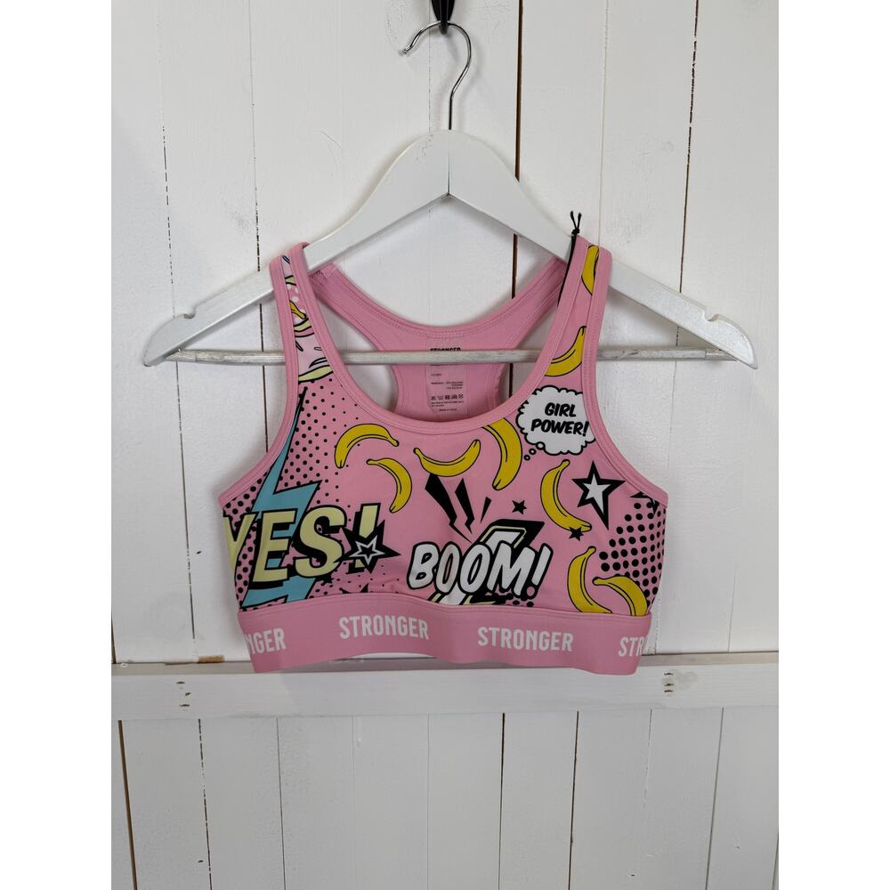 New Stronger Pink/Multicolor Sports Bra S Acrylic NWT
